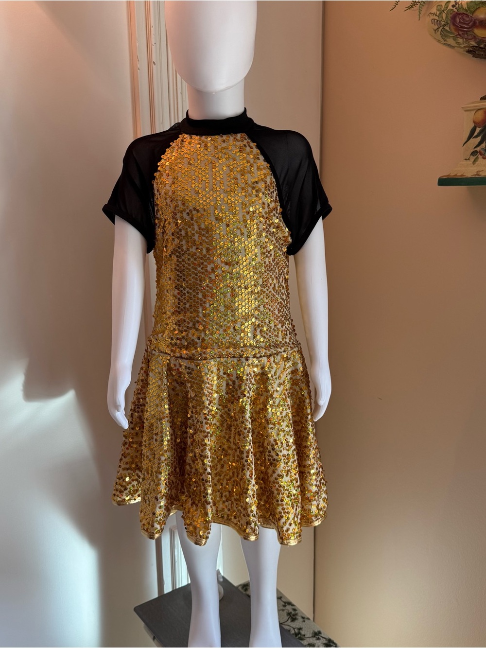 Gold Sequin Dance Costume Dress Girls Large Child LC Double Platinum DP1054C